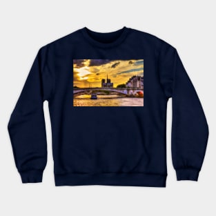 The River Seine Sunset And Notre Dame Cathedral In Paris, France Crewneck Sweatshirt